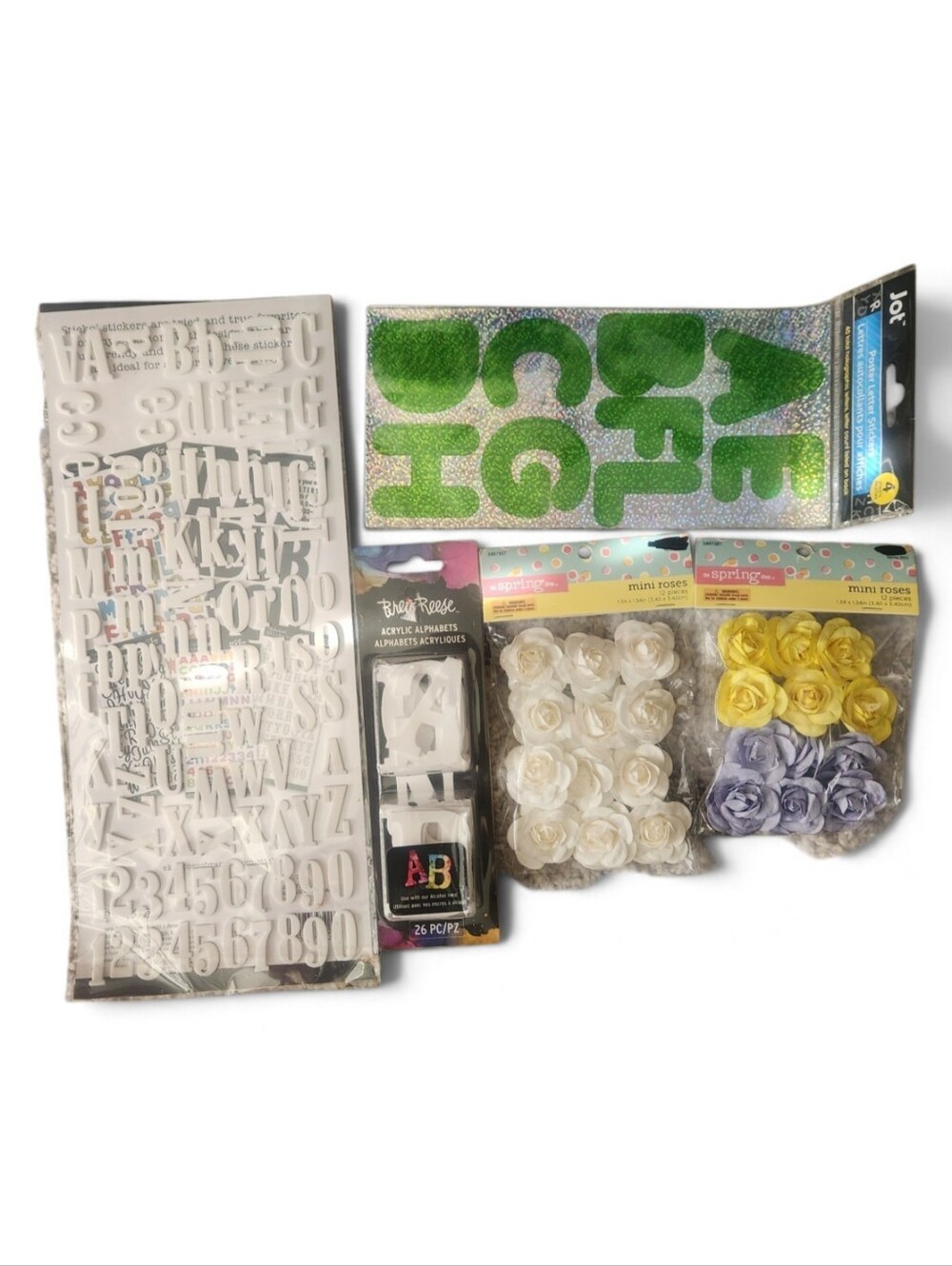 Craft Lot With Foam Letters,stickers, Acrylic Letters And Mini Roses